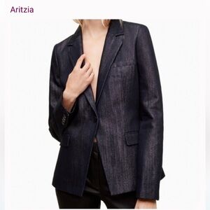 Aritzia Talula Metallic Shimmer Blazer Navy Size 8 | Holiday Party | Work | NYE